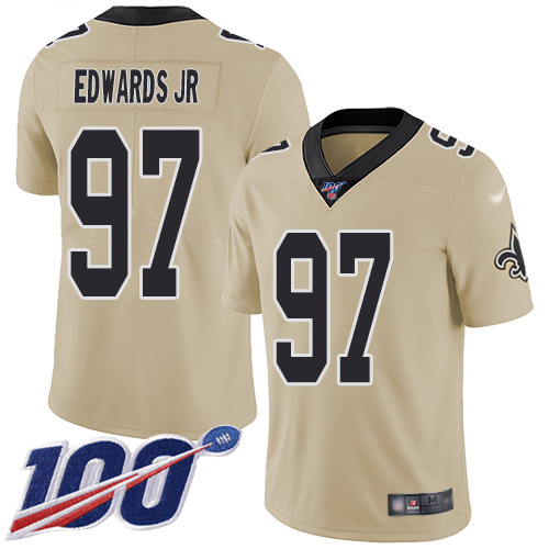 Men New Orleans Saints Limited Gold Mario Edwards Jr Jersey NFL Football #97 100th Season Inverted Legend Jersey->new orleans saints->NFL Jersey